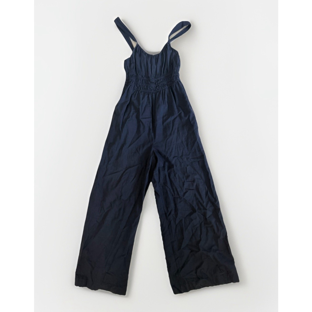 Madewell Navy Blue Tank Top Jumpsuit Linen Blend Elastic Waist Wide Leg Size XXS